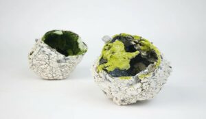 Fan Ji- Earth Nidus 1/2 – glazed earthenware, aluminium mesh, flocks. RCA website